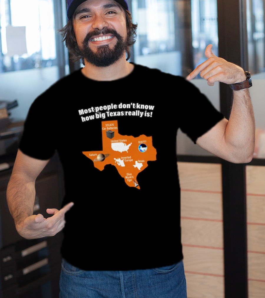 Most People Don't Know How Big Texas Really Is Saturn Car Batteries Elon Musk's Ego Inverted Europe Orb United States T-Shirt