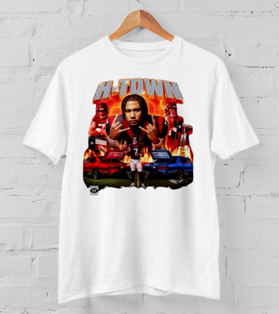 H-Town CJ Stroud Football Grid Iron Texas Pride Flames T-Shirt