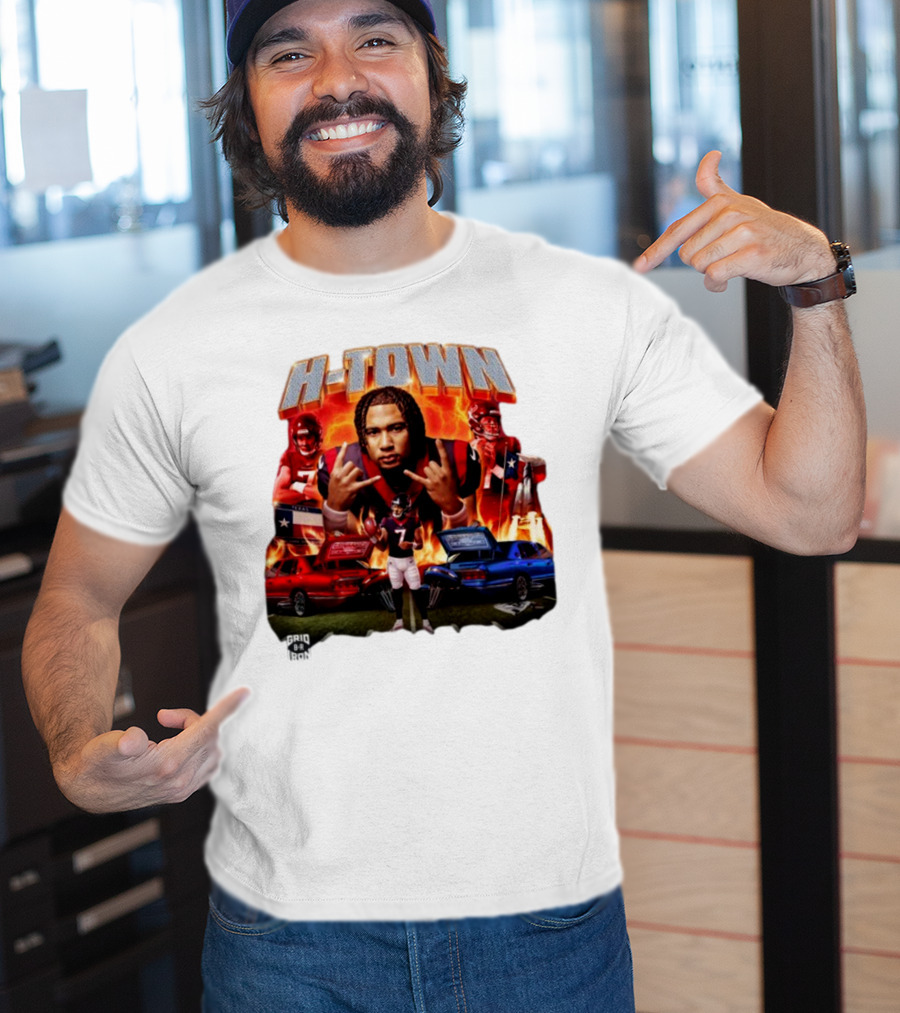 H-Town CJ Stroud Football Grid Iron Texas Pride Flames T-Shirt