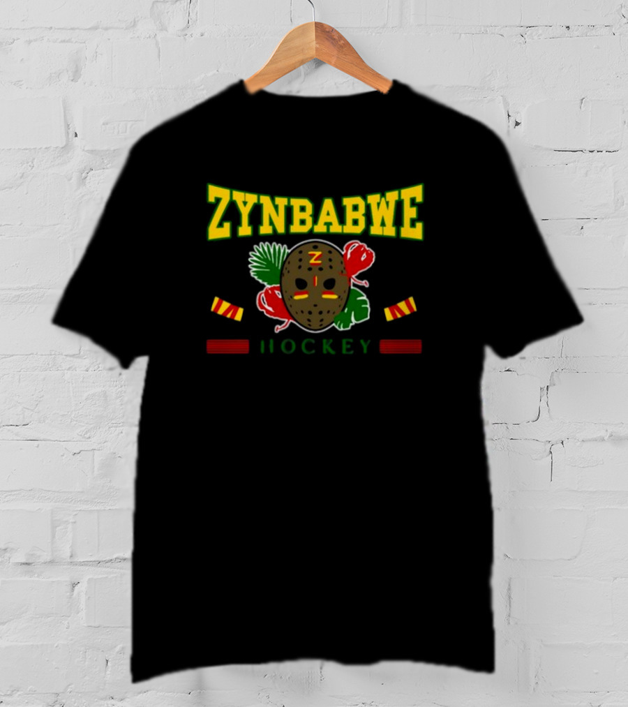 Frzrtrps Store Zimbabwe Hockey Mask And Sticks Design Zybwe Hockey Tarp T-Shirt