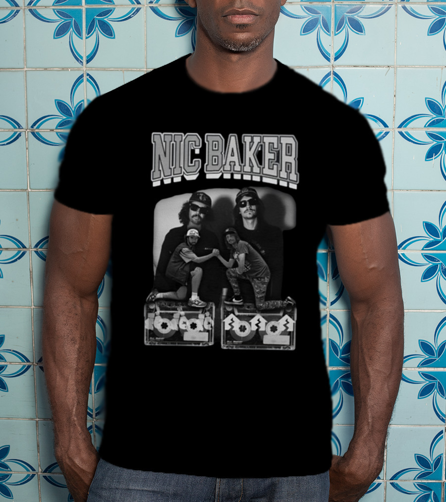 Nic Baker Mixtape 80s Style Skateboarders Retro Black And White Photography T-Shirt
