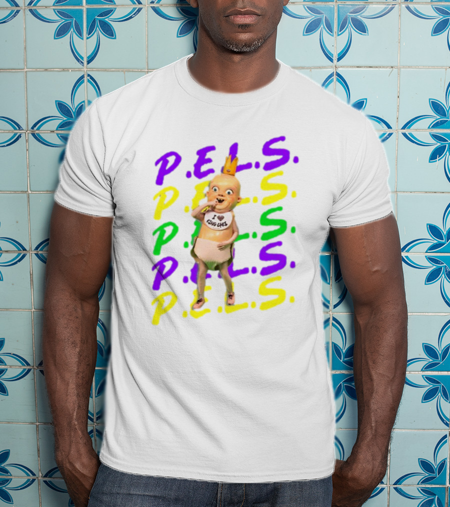 P.E.L.S King Cakes Baby Icon Text In Purple Green Yellow T-Shirt