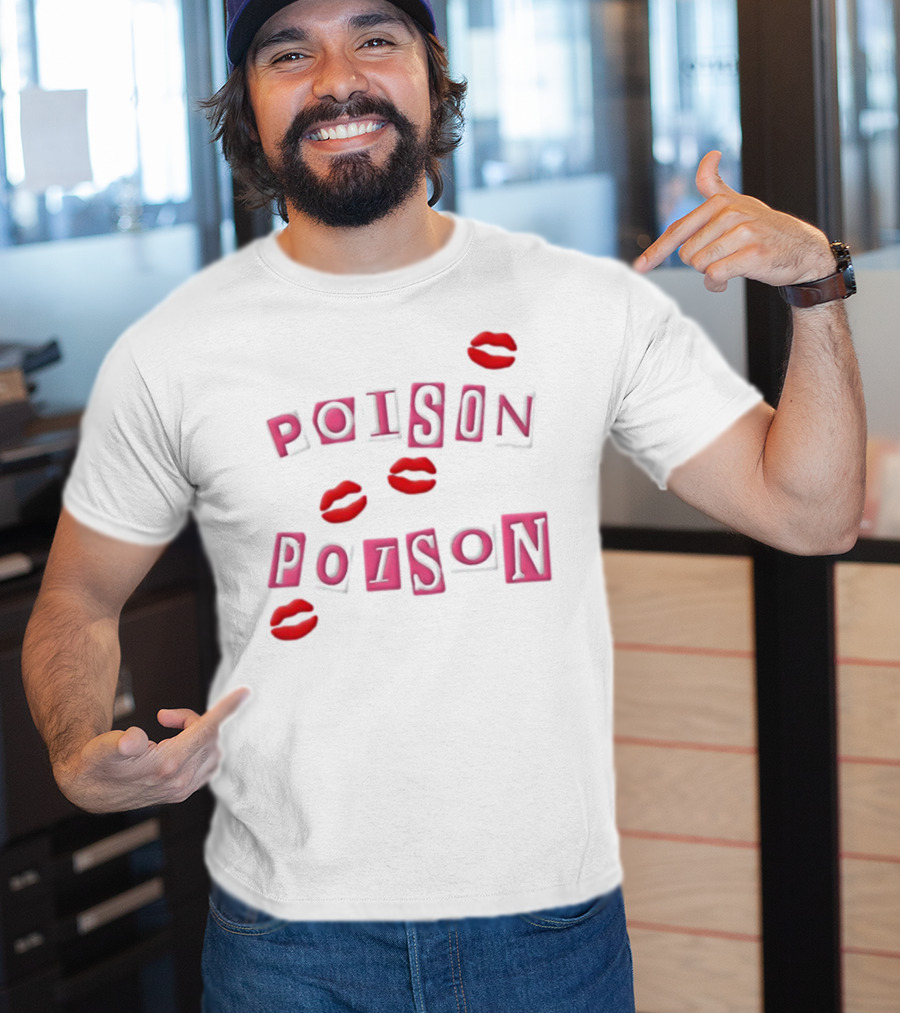POISON POISON Red Lips Text Blocks T-Shirt