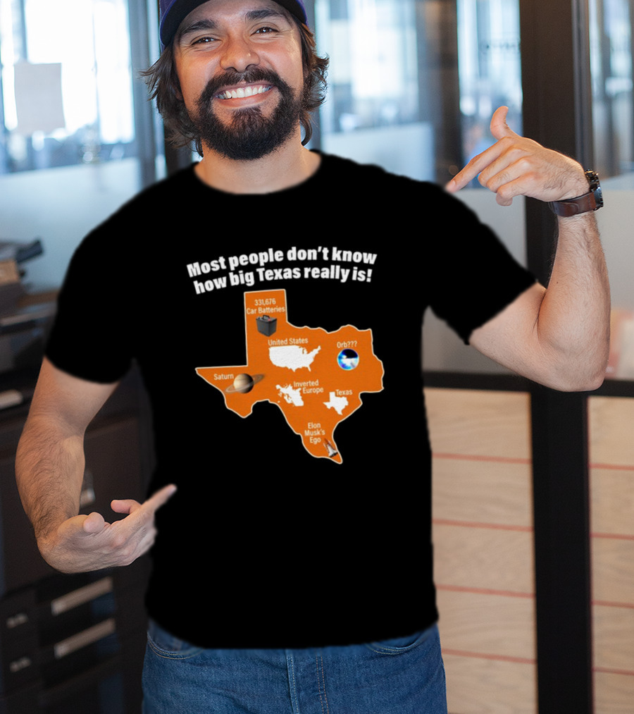 Funny Texas Map With Saturn Elon Musk's Ego And Car Batteries T-Shirt