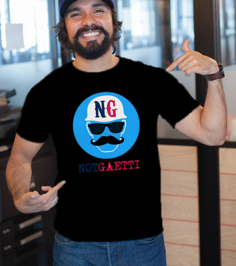 NG Not Gaetti Mustache Hat Sunglasses Blue Circle T-Shirt