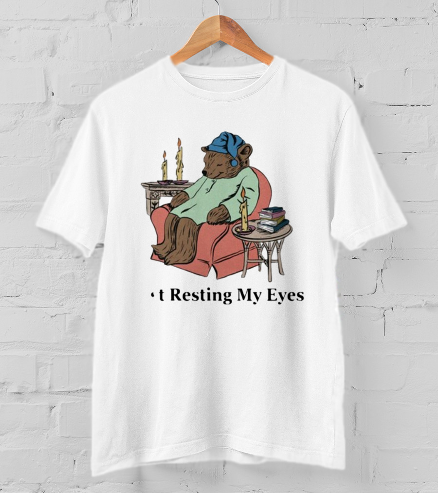 Resting My Eyes Bear In Pajamas With Candles And Books T-Shirt