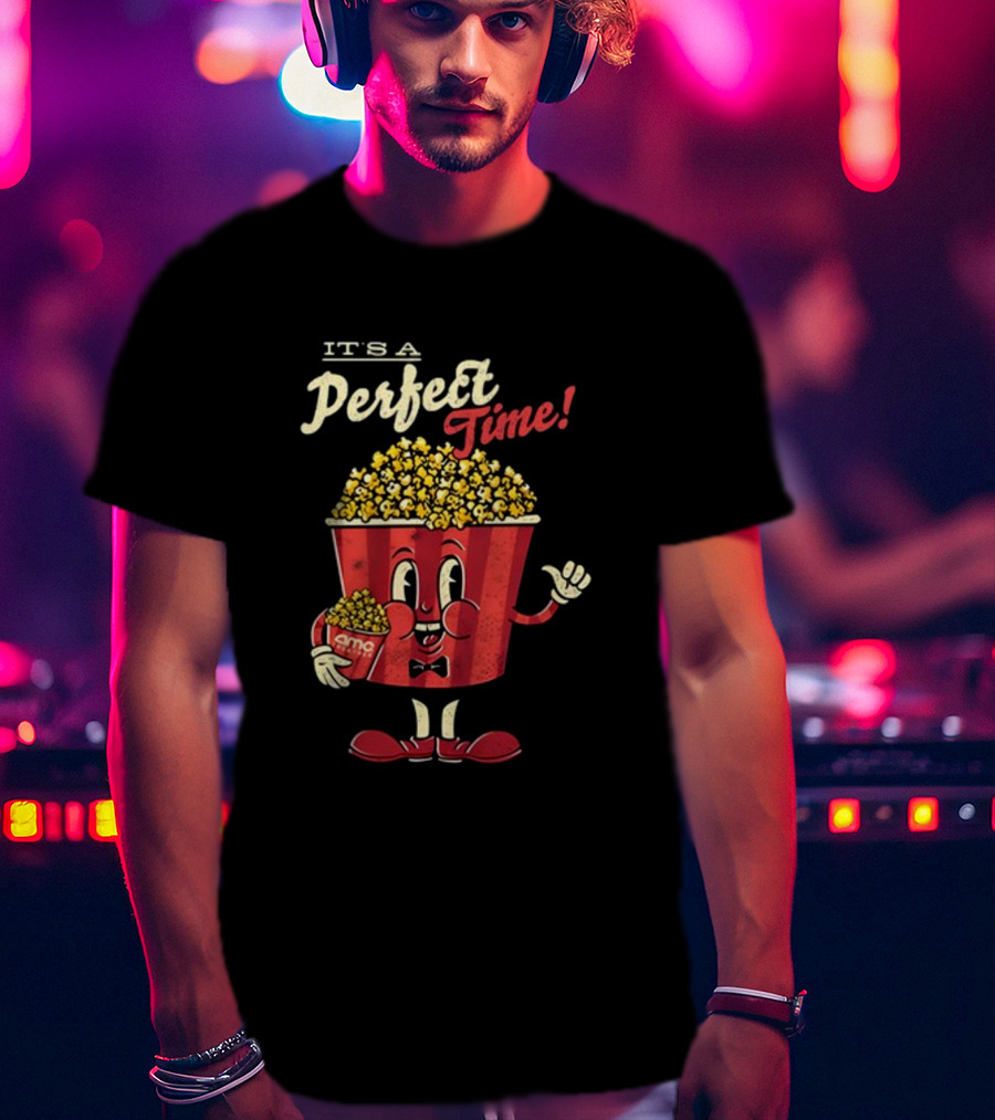 It's A Perfect Time AMC Theatres Movie Popcorn Cartoon T-Shirt