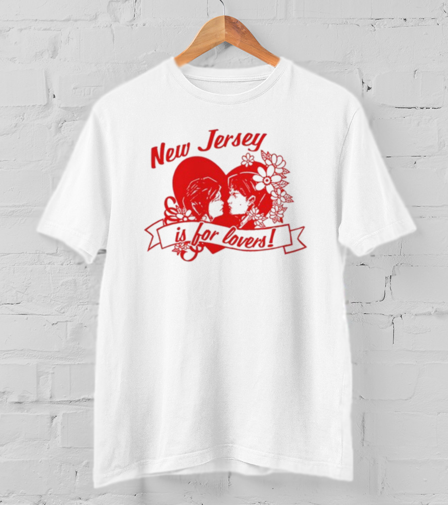 New Jersey Is For Lovers Red Heart Floral Banner T-Shirt