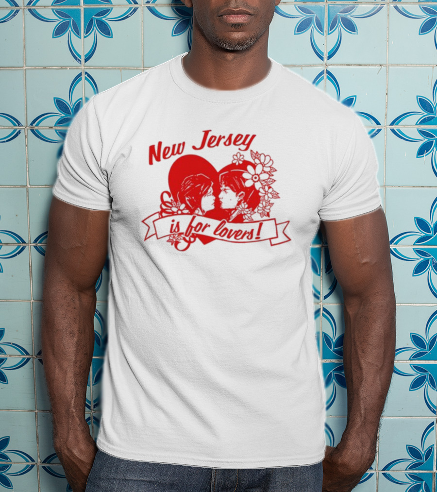 New Jersey Is For Lovers Red Heart Floral Banner T-Shirt