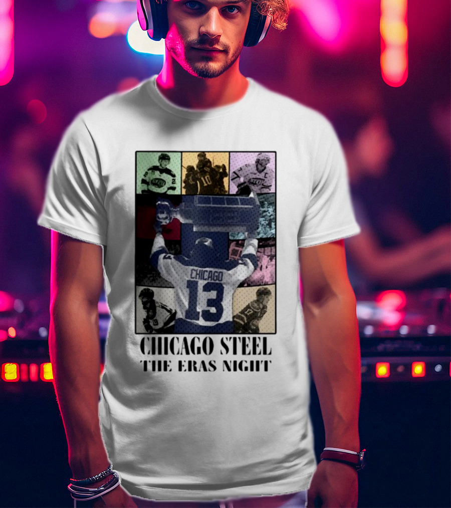 Chicago Steel The Eras Night Number 13 Hockey Collage T-Shirt
