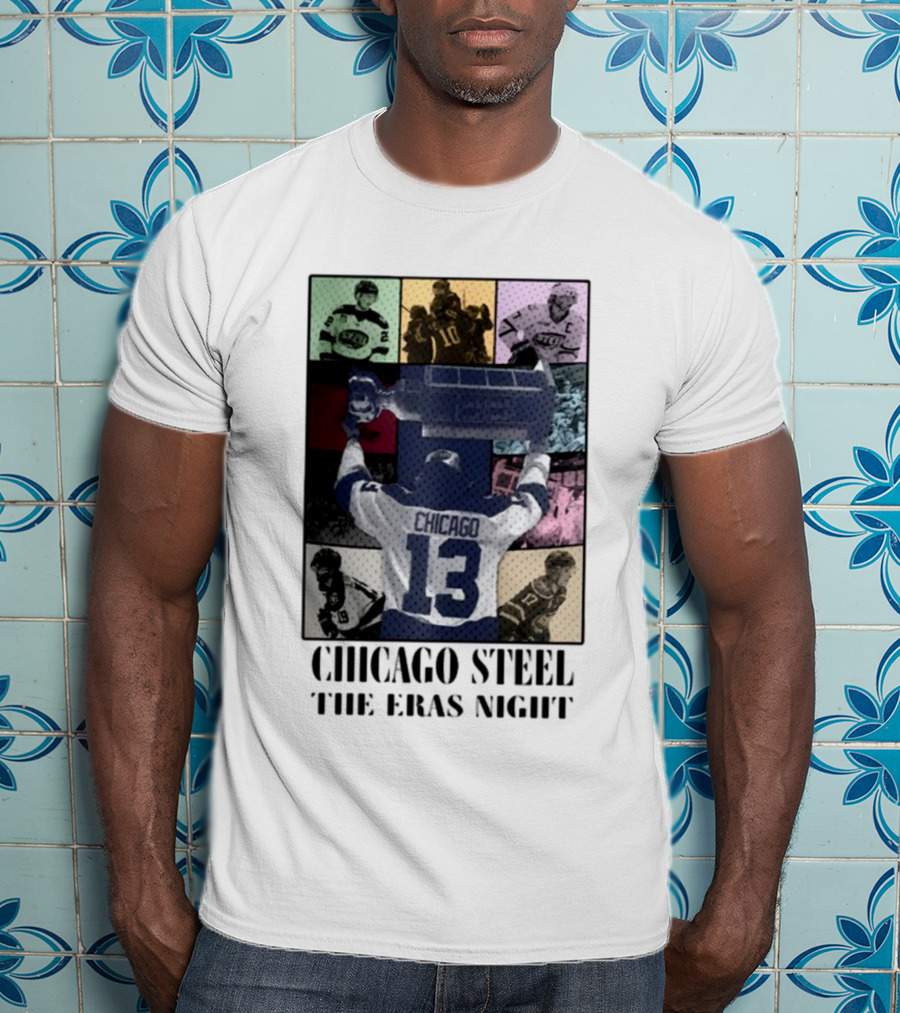 Chicago Steel The Eras Night Number 13 Hockey Collage T-Shirt