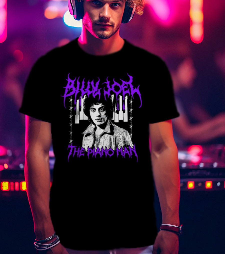 Billy Joel The Piano Man Purple Lettering Piano Keys T-Shirt
