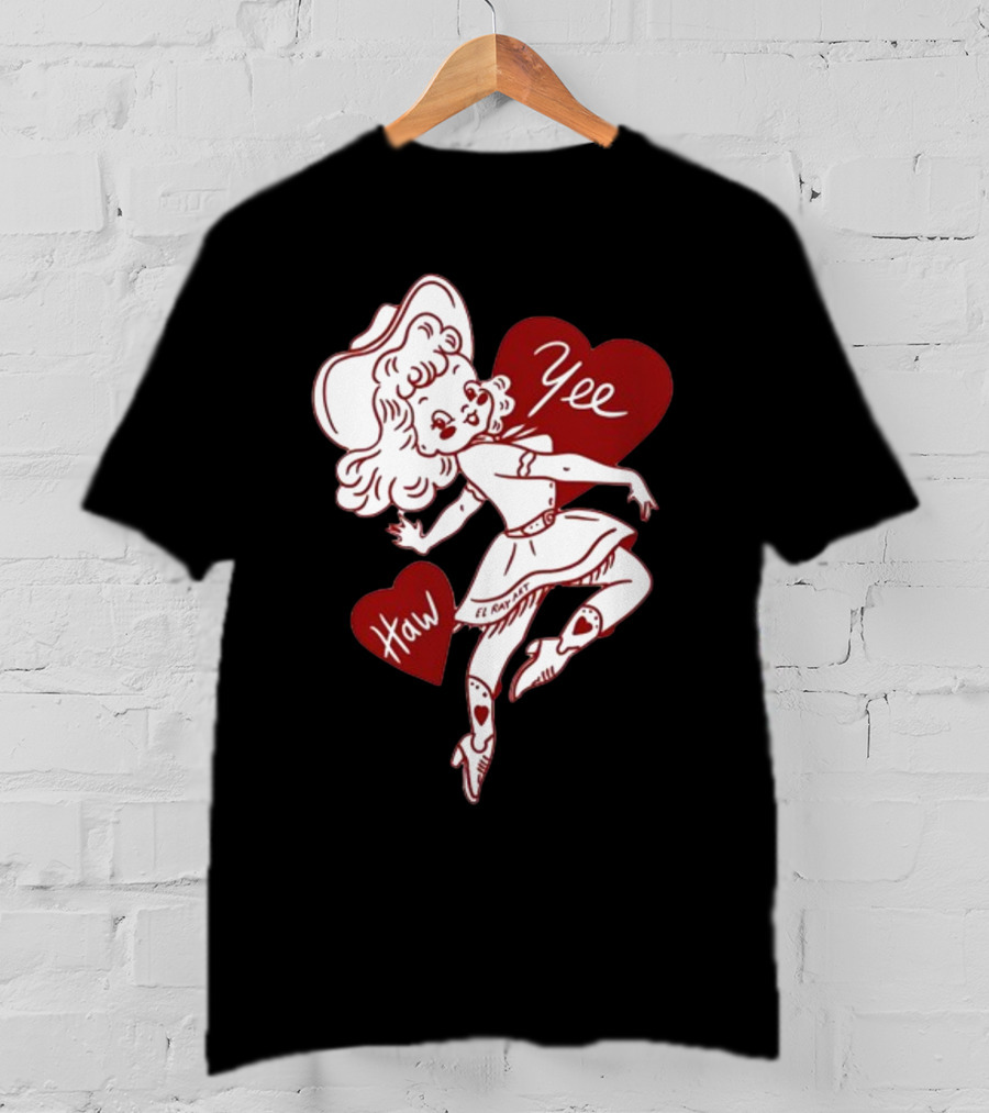 Elrayartist Yee Haw Valentines Girl With Hearts And Cowboy Hat T-Shirt