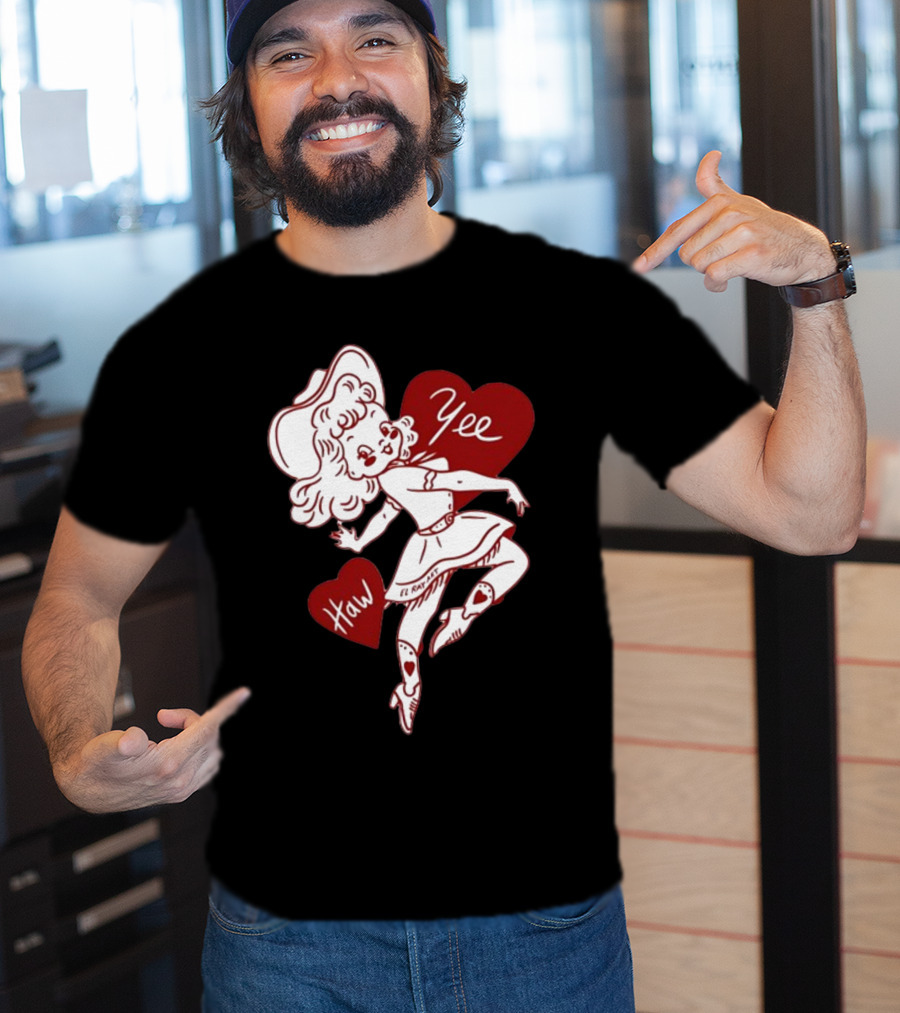 Elrayartist Yee Haw Valentines Girl With Hearts And Cowboy Hat T-Shirt
