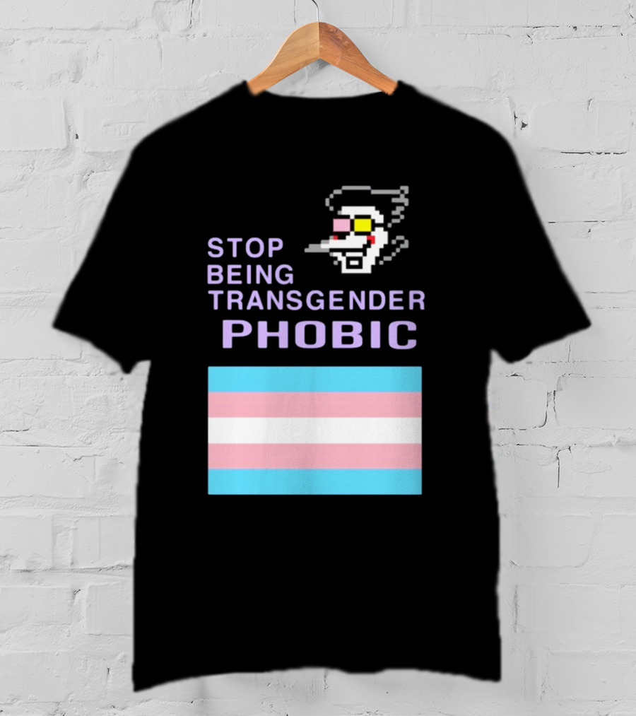 STOP BEING TRANSGENDER PHOBIC Deltarune Spamton Trans Flag T-Shirt