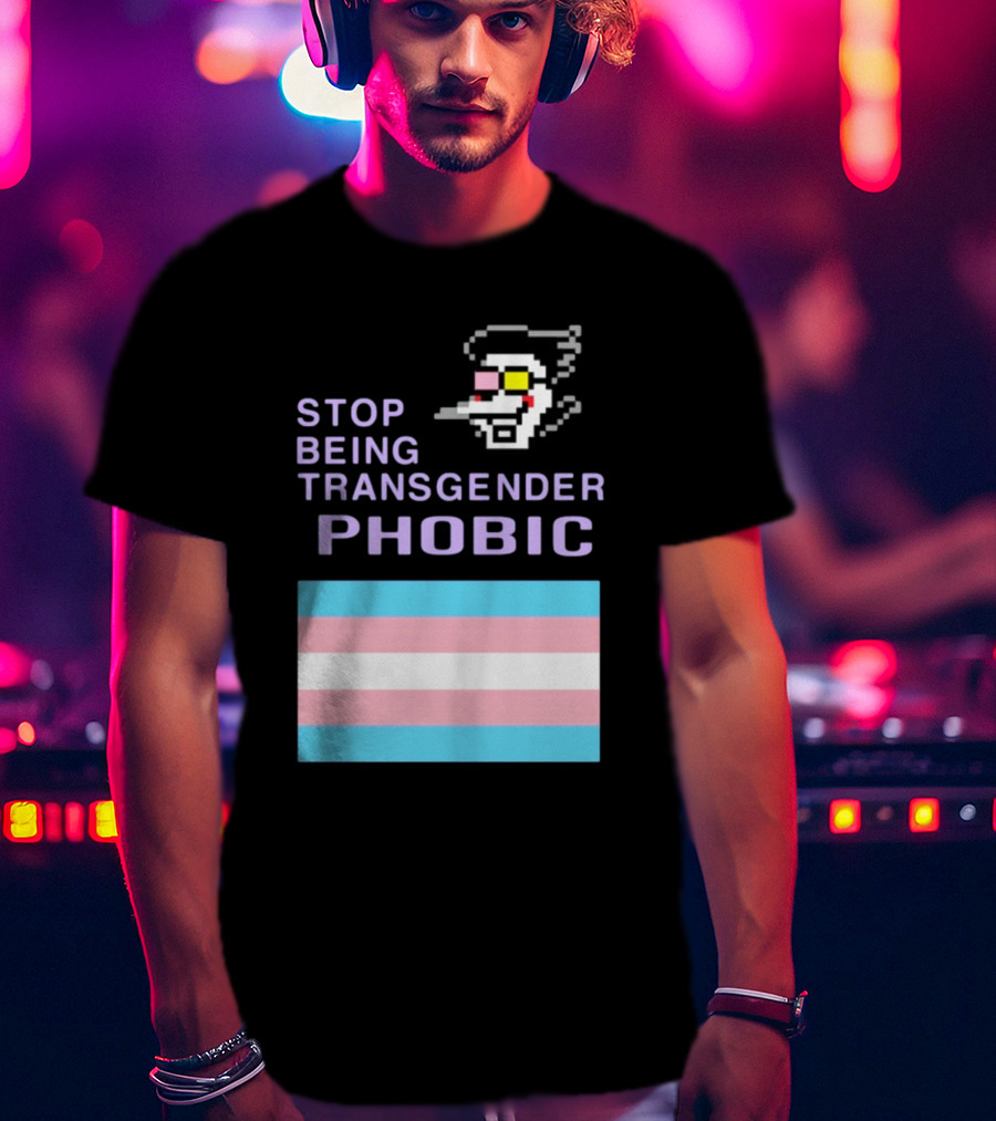 STOP BEING TRANSGENDER PHOBIC Deltarune Spamton Trans Flag T-Shirt