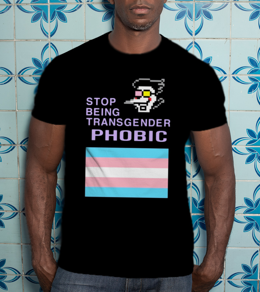 STOP BEING TRANSGENDER PHOBIC Deltarune Spamton Trans Flag T-Shirt