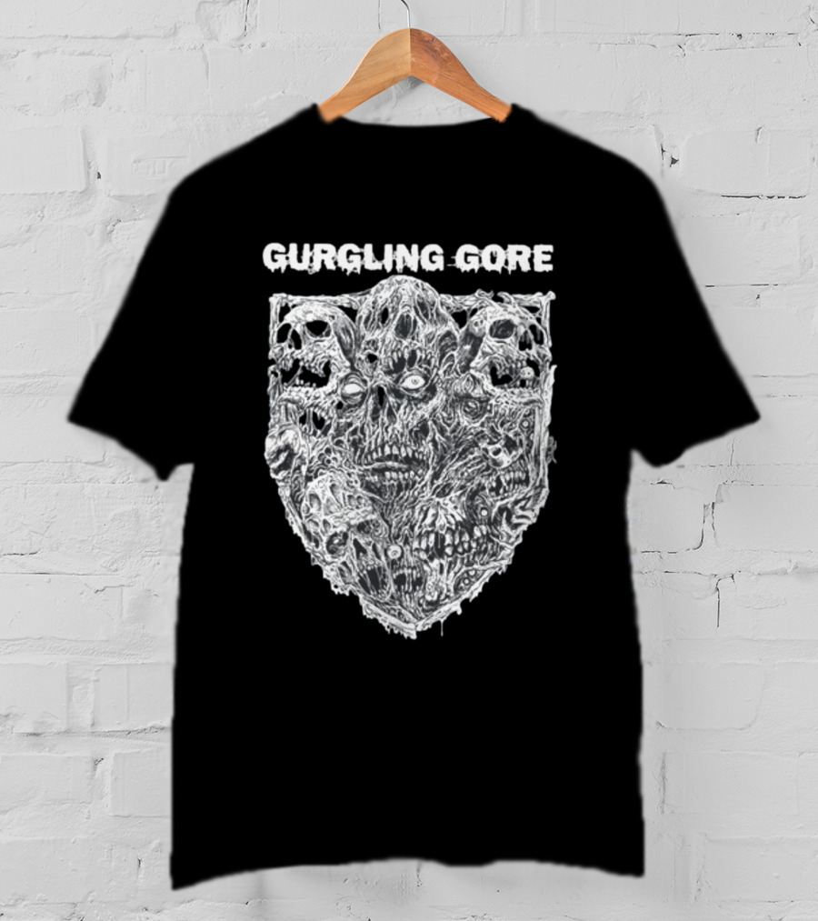 Gurgling Gore Skull Horror Shield T-Shirt