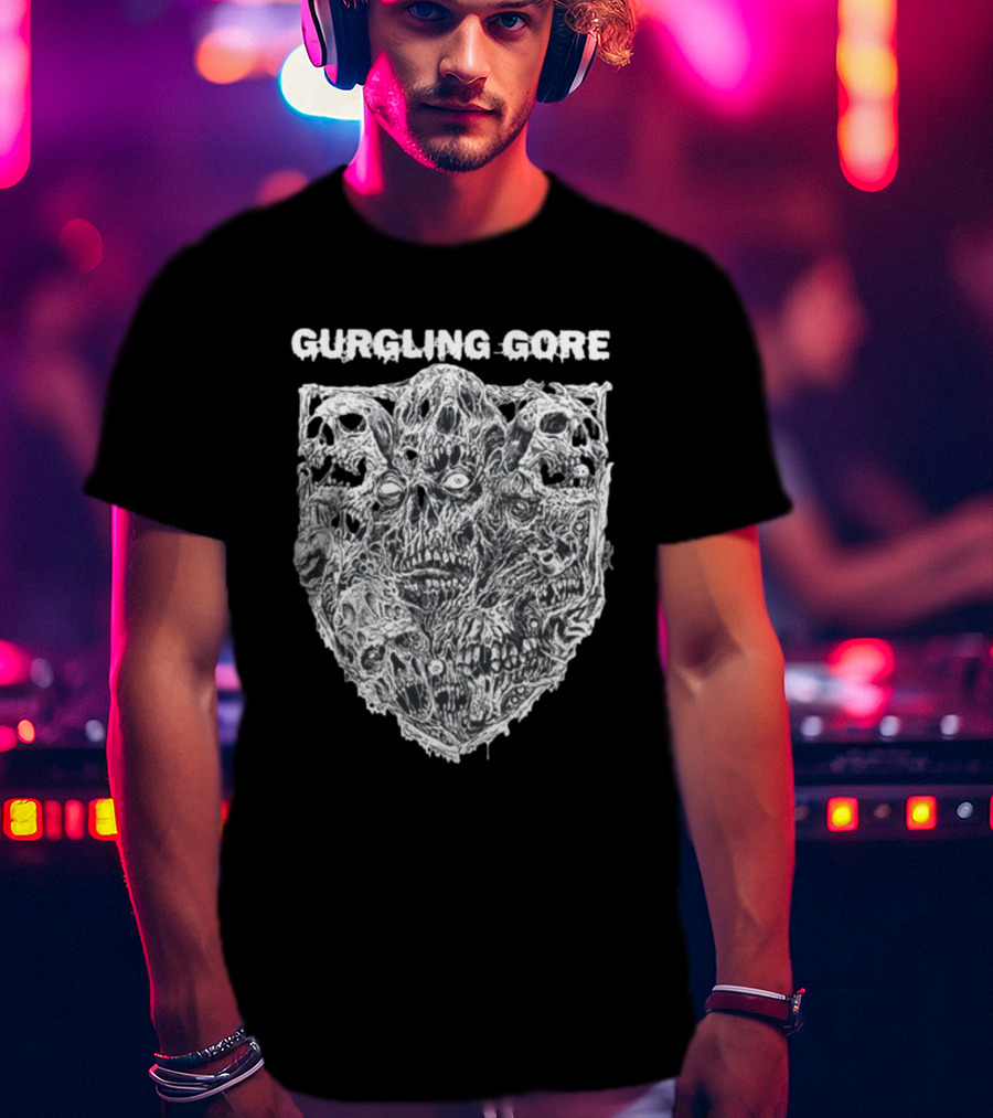 Gurgling Gore Skull Horror Shield T-Shirt