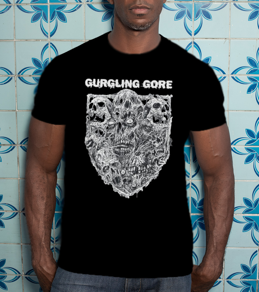 Gurgling Gore Skull Horror Shield T-Shirt