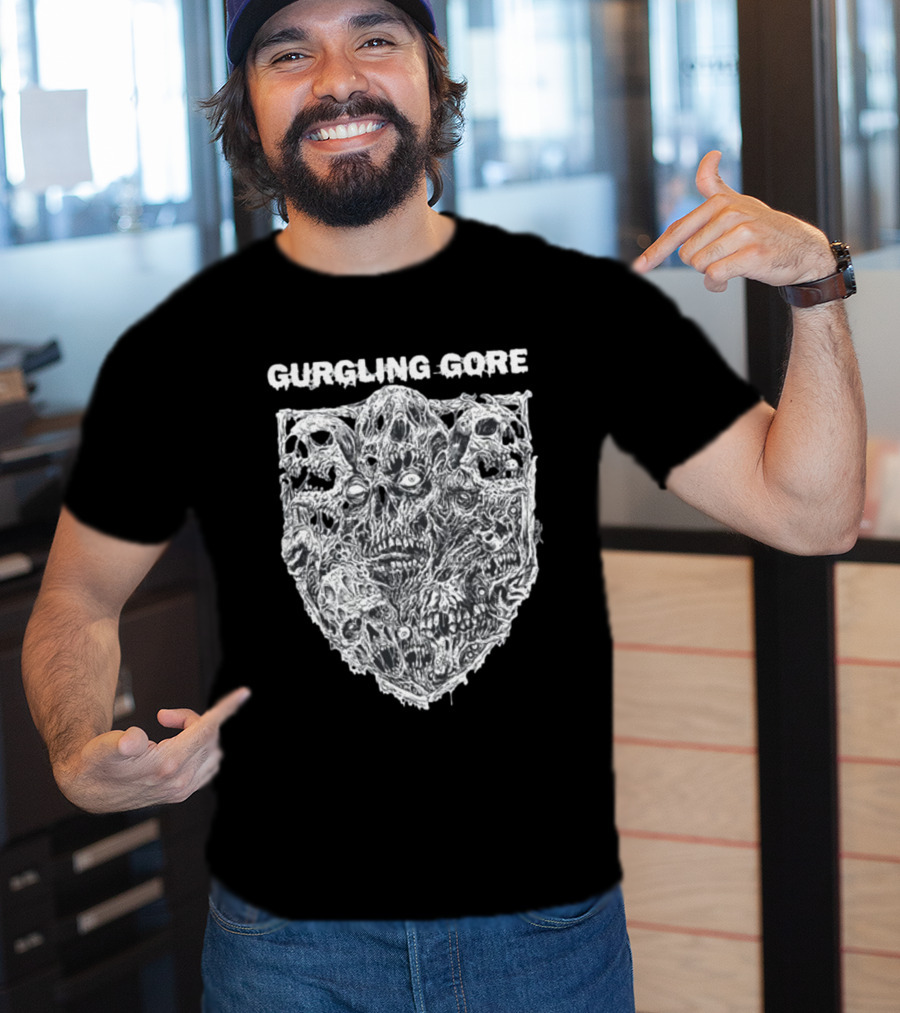 Gurgling Gore Skull Horror Shield T-Shirt