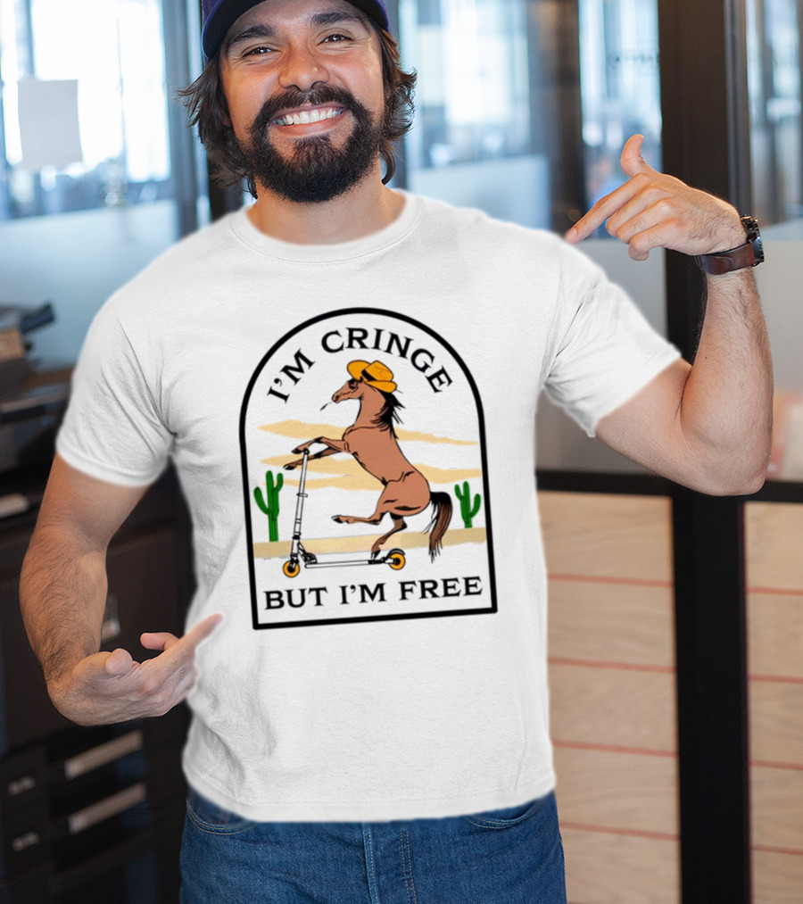 I'm Cringe But I'm Free Horse Riding Scooter In Desert Scene T-Shirt