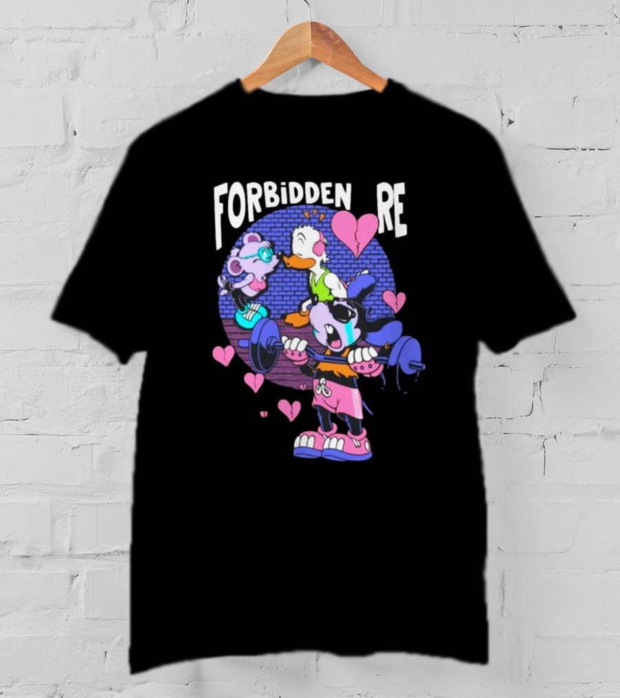 FORBIDDEN RE Broke Heart Cartoon Parody With Weights And Pink Hearts T-Shirt