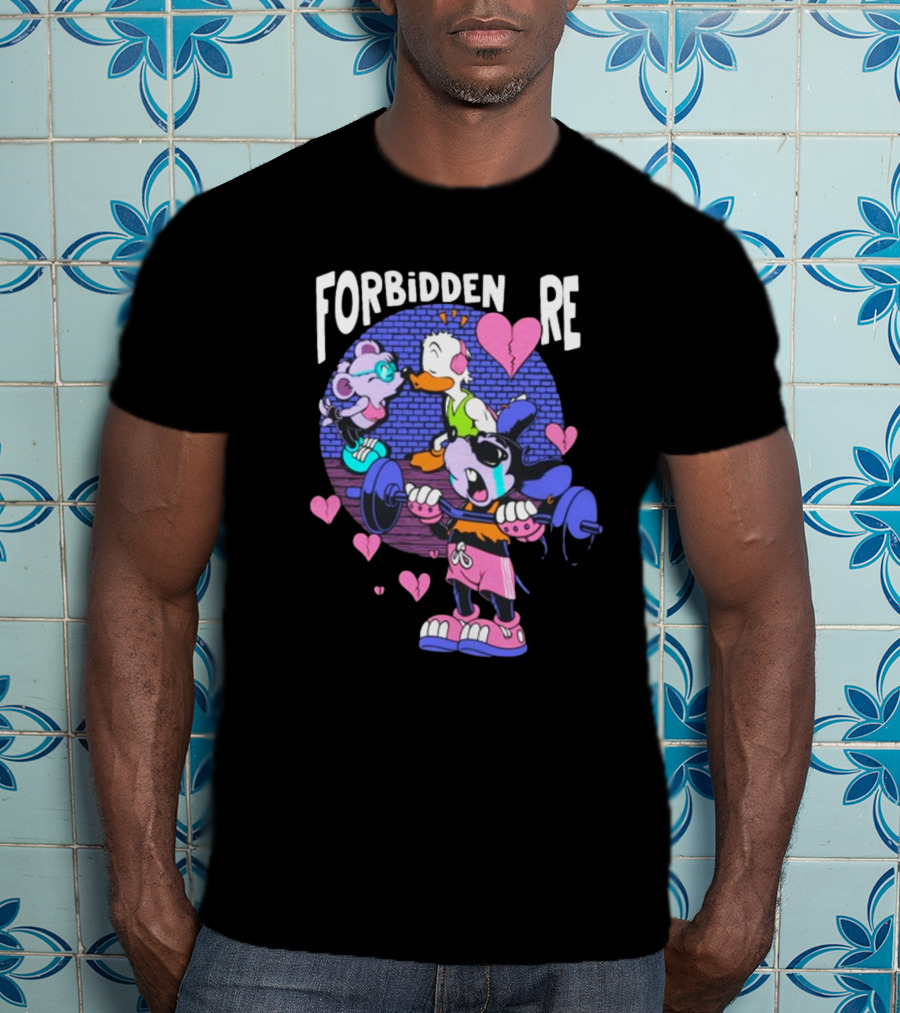 FORBIDDEN RE Broke Heart Cartoon Parody With Weights And Pink Hearts T-Shirt