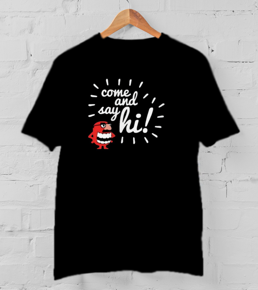 Ministryoftesting Come And Say Hi Red Cartoon Character T-Shirt