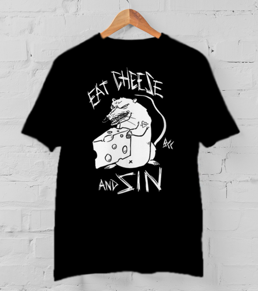 Blackcraft Cult Eat Cheese And Sin Rat Illustration BCC Text T-Shirt