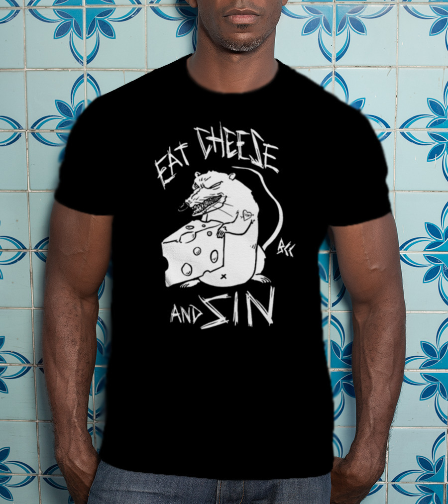 Blackcraft Cult Eat Cheese And Sin Rat Illustration BCC Text T-Shirt