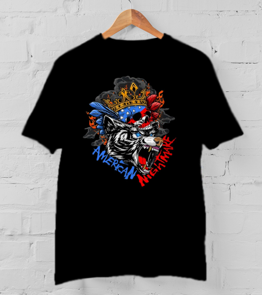 American Nightmare Skull With Crown And Wolf T-Shirt