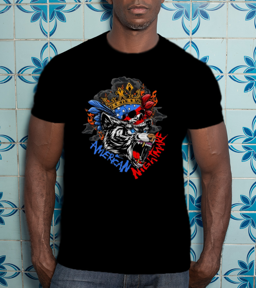 American Nightmare Skull With Crown And Wolf T-Shirt