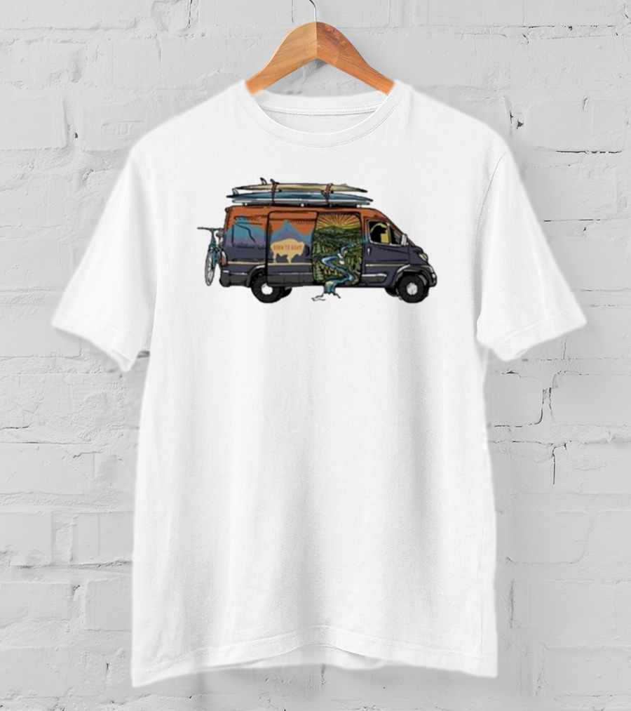 Born To Roam Adventure Camper With Surfboards And Bicycles T-Shirt