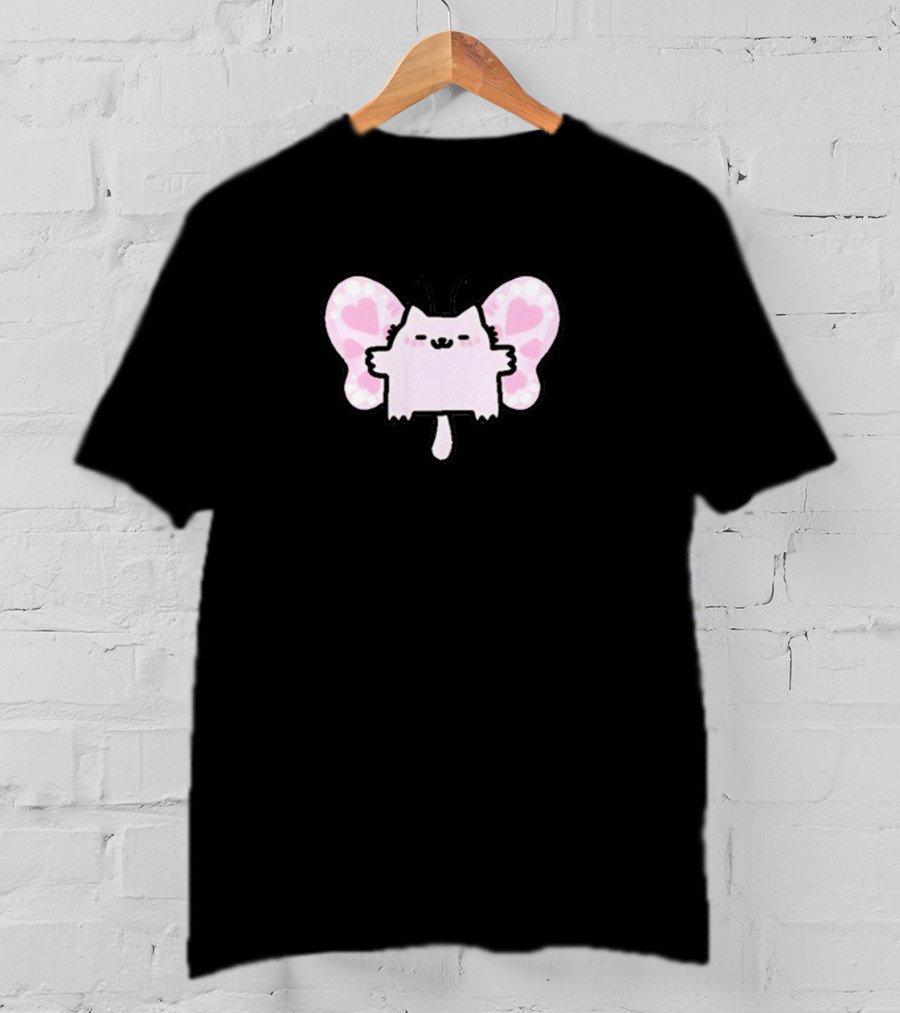 Sillynubcat Butterflycat Pink Heart Wings T-Shirt