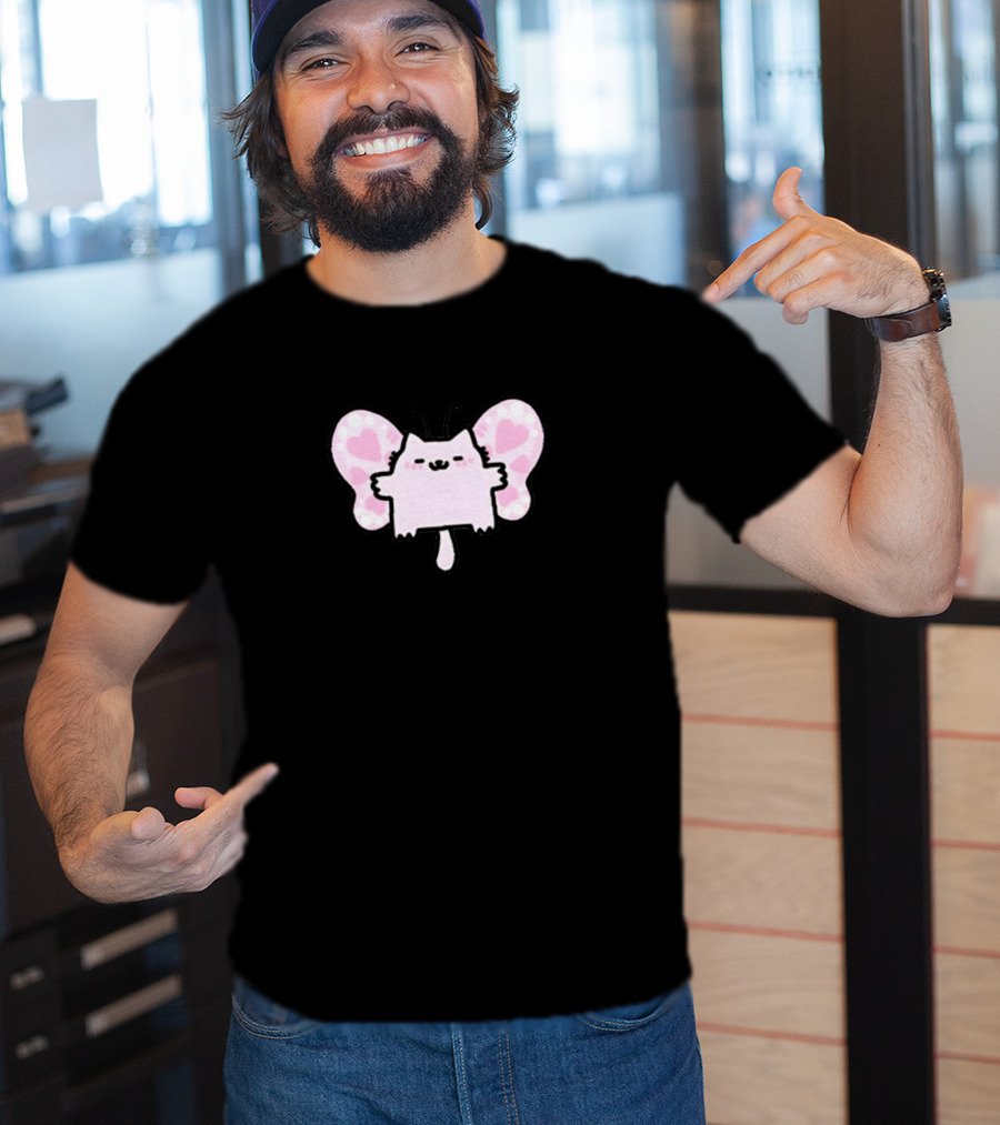 Sillynubcat Butterflycat Pink Heart Wings T-Shirt