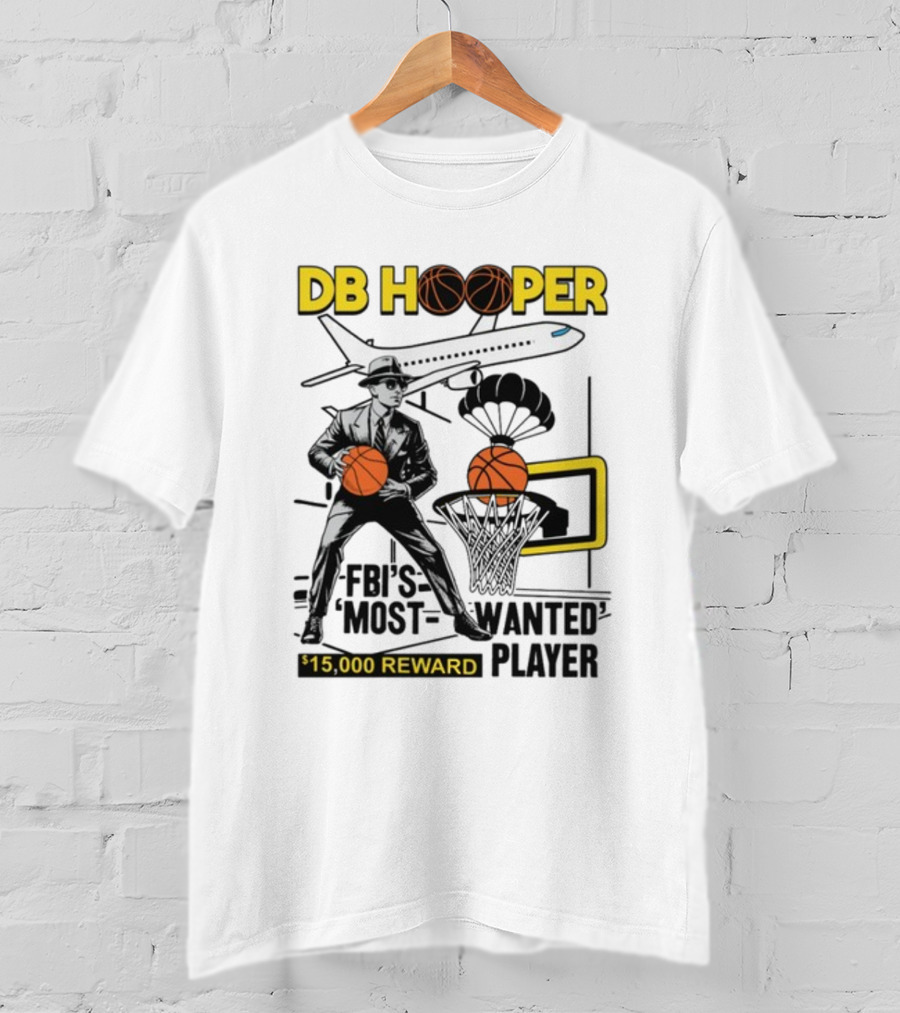 DB Hooper FBI's Most Wanted Player $15,000 Reward Basketball Airplane T-Shirt