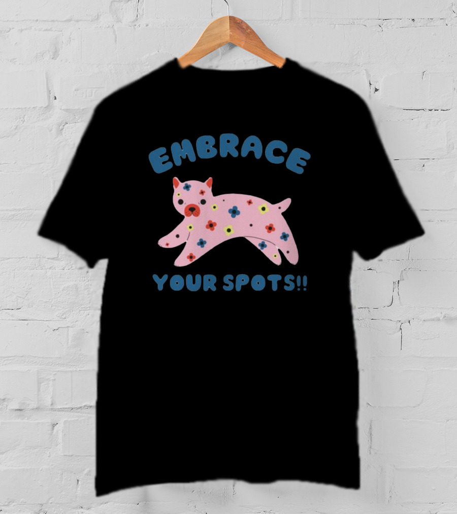 Tenderghost Embrace Your Spots Cat Colorful Flowers T-Shirt