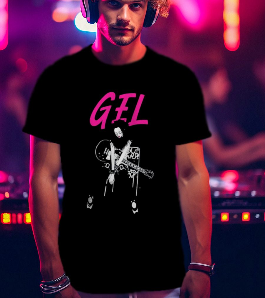 GELHARDCORE GEL NANA Guitar Girl Graphic Pink Lettering T-Shirt