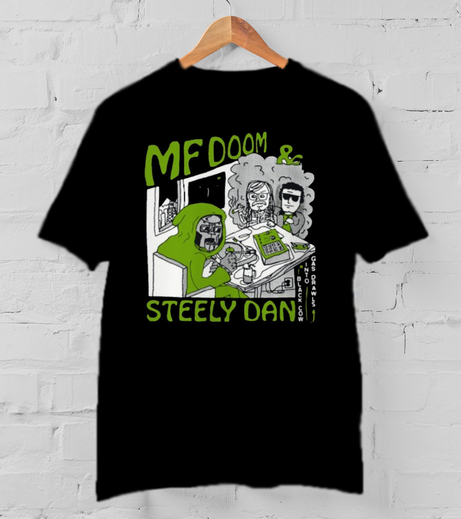 MF Doom And Steely Dan Black Cow Into Gas Drawls Comic Style Scene T-Shirt