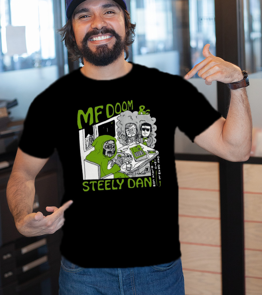 MF Doom And Steely Dan Black Cow Into Gas Drawls Comic Style Scene T-Shirt