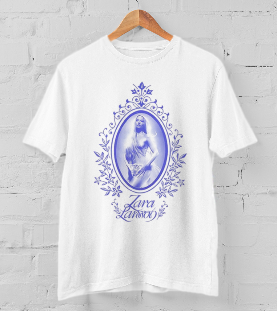 ZaraLarsson Venus Ecru Blue Gothic Floral Frame T-Shirt