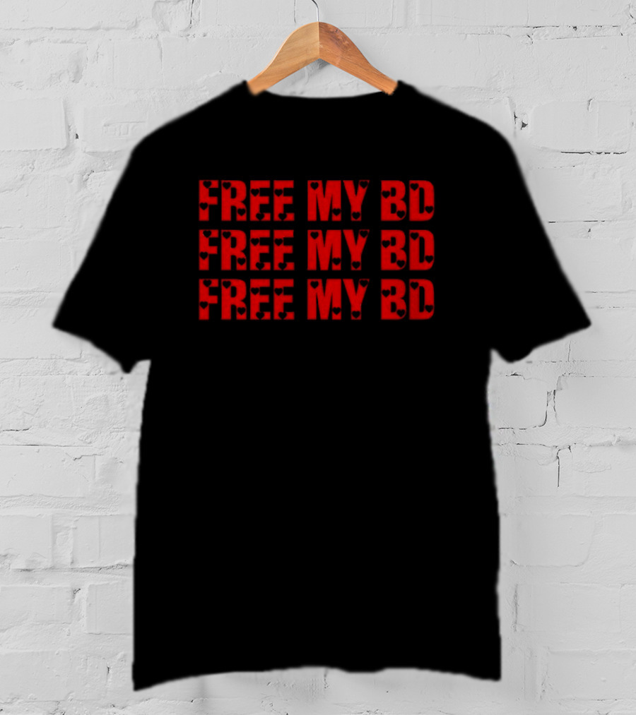 FREE MY BD Repeated Text With Iconic Mask Motif T-Shirt