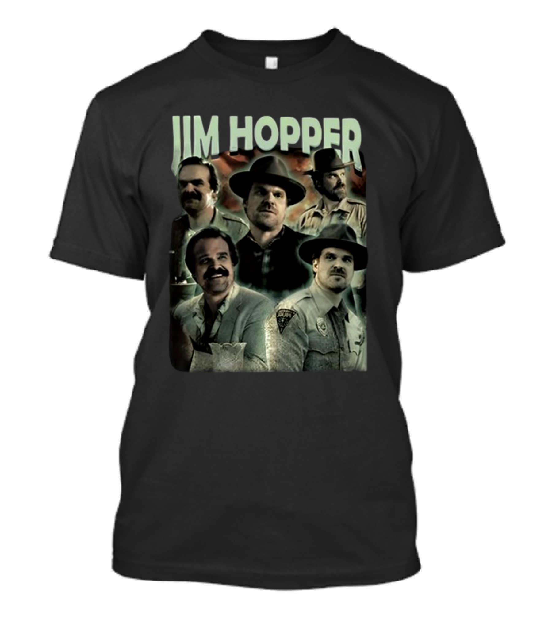 Jim Hopper Vintage Frtingglitter Nostalgic Character Montage T-Shirt