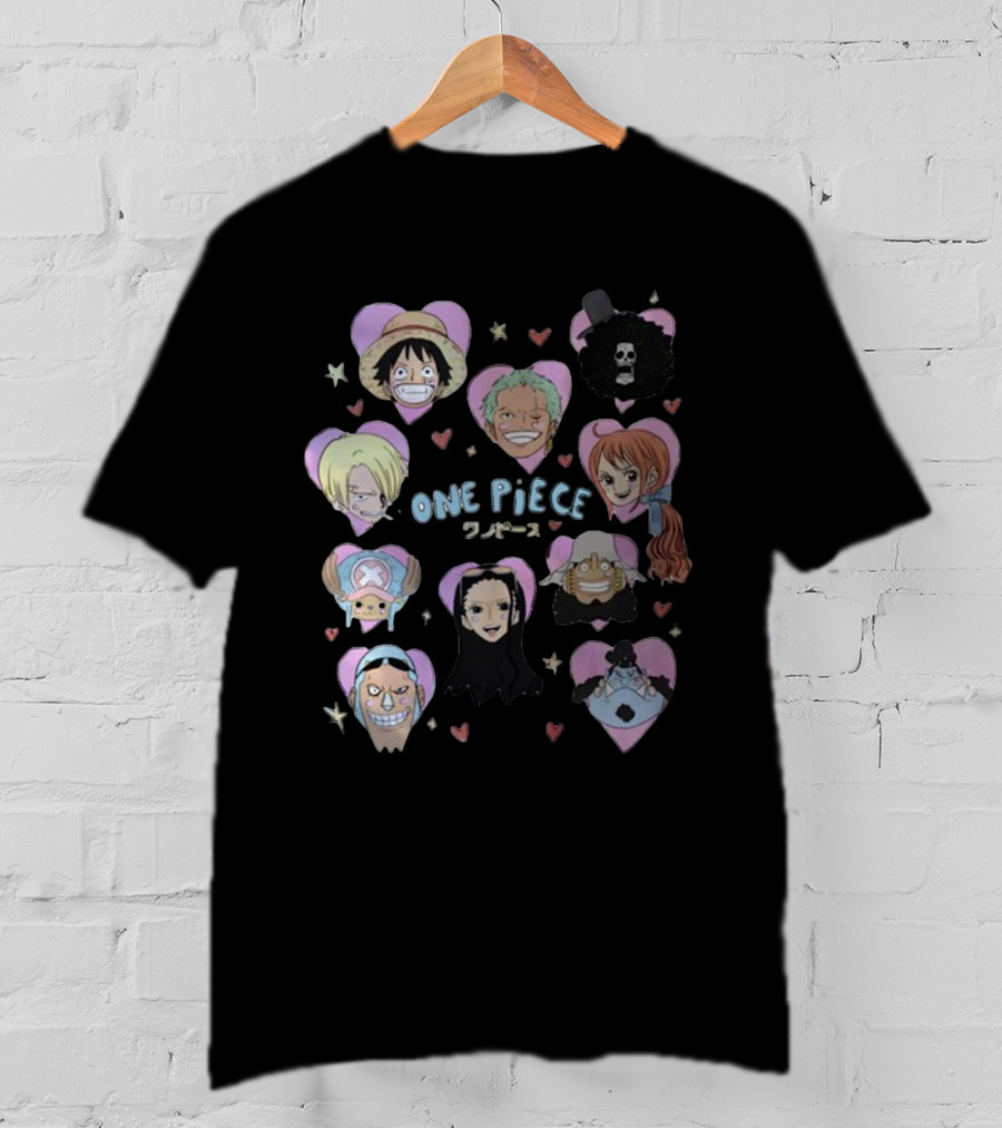 Mustardyardpress One Piece Anime Characters In Heart Frames T-Shirt