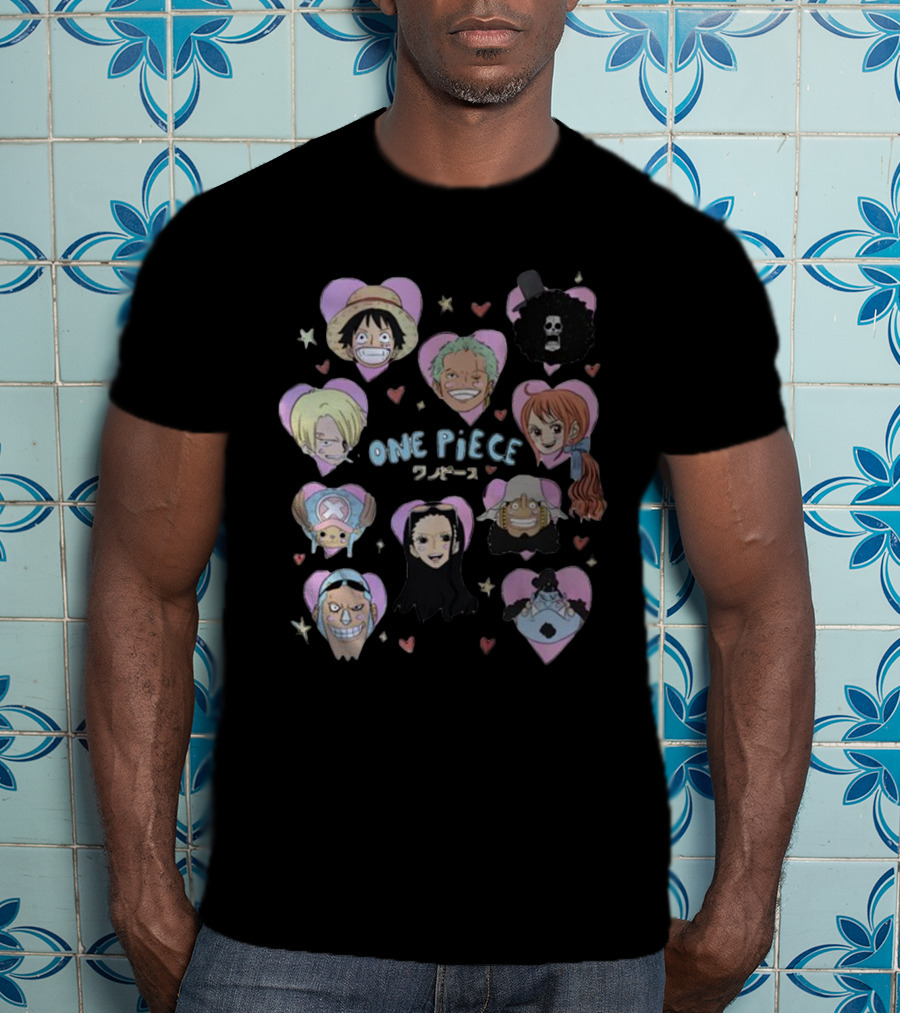 Mustardyardpress One Piece Anime Characters In Heart Frames T-Shirt