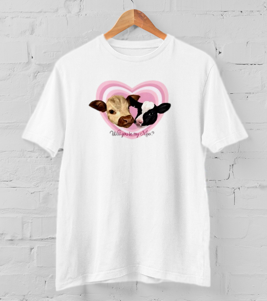 Cow Funny Will You Be My Moo Heart Cute Cow Image T-Shirt