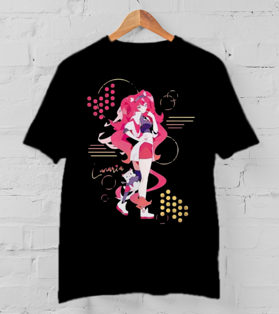 Lunaria Streetwear Pink Hair Girl With Cat And Circles T-Shirt