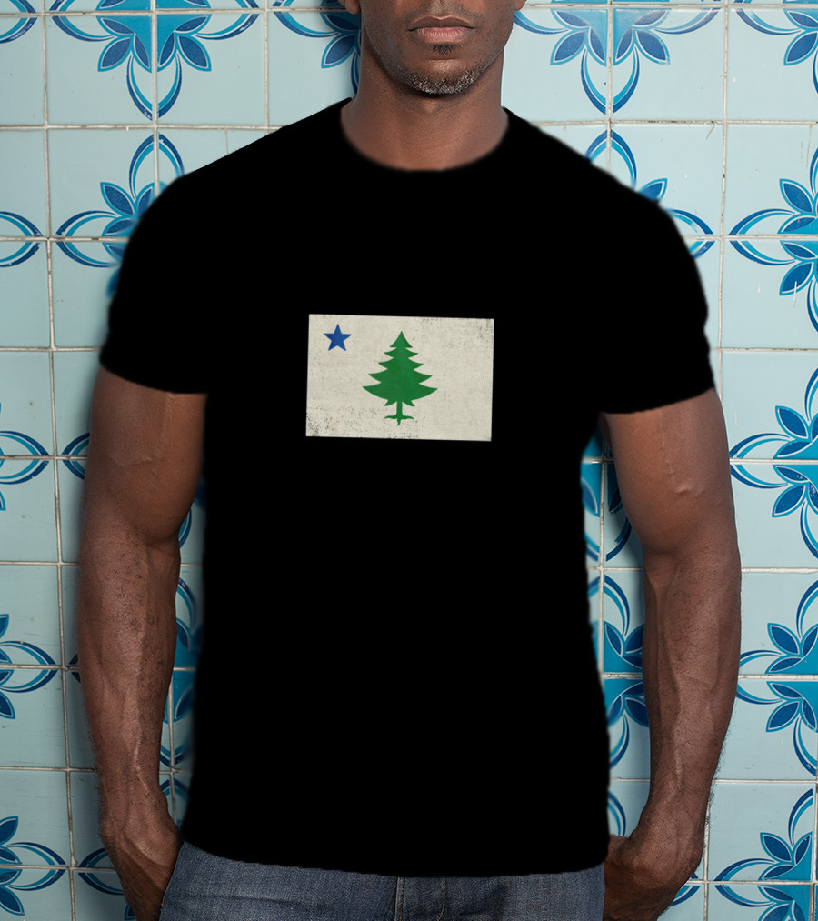 Maine Flag Vintage Pine Tree Star T-Shirt