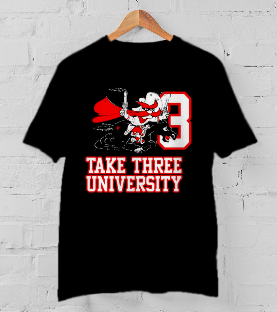Take Three University Cowboy Mascot With Dual Pistols Number 3 T-Shirt